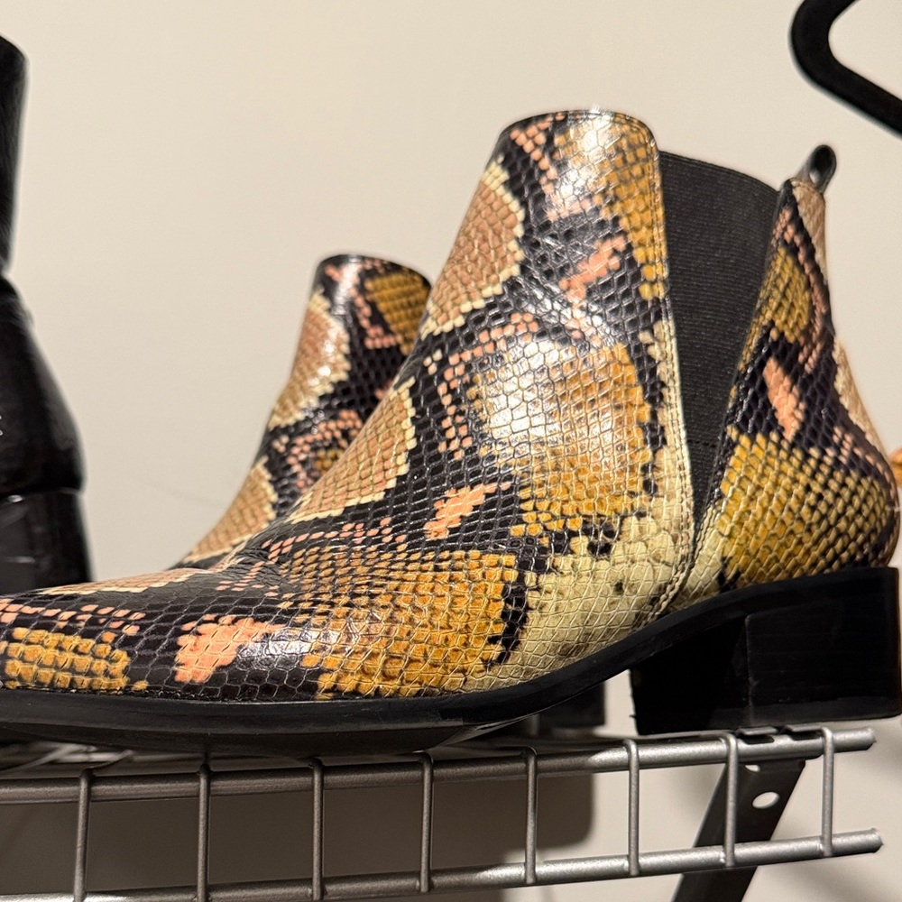 Marc Fisher Snake Print Heeled Boots - Black and Gold